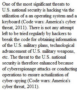 Module 2 Discussion 1 Cyber Threat to U.S. National Security